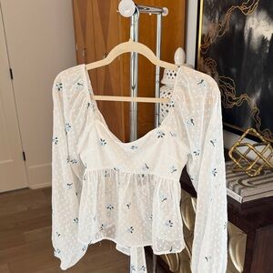 Altar'd State White Sheer Floral Blouse